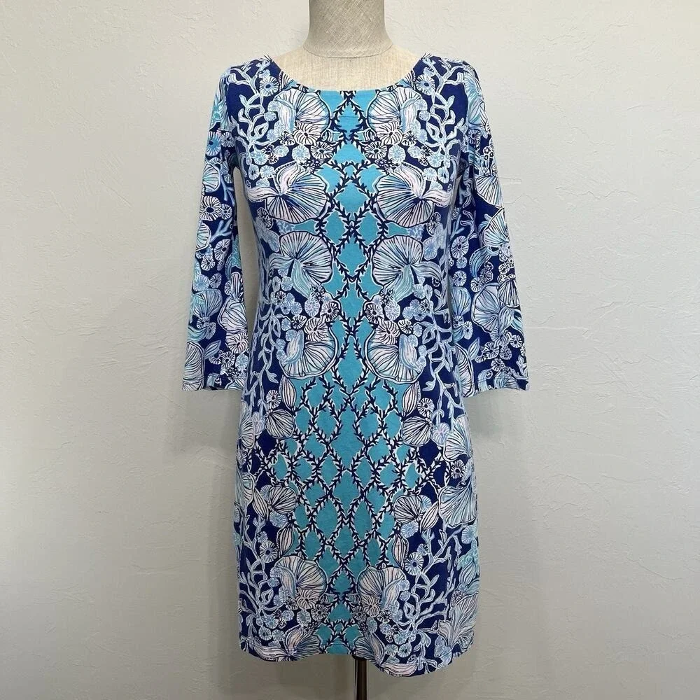Lilly Pulitzer XS Bay Dress‎ Lapis Lazuli Your Biggest Fan Resort Blue Vacation